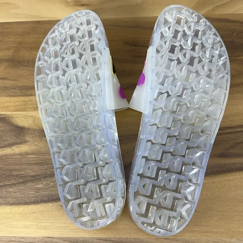 Karl Lagerfeld Paris Thea Clear Translucent Pool Slides Women's Size 9 Charms